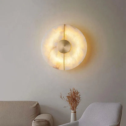 Modern vägglampa i rund design med marmor och guldkoppar LED