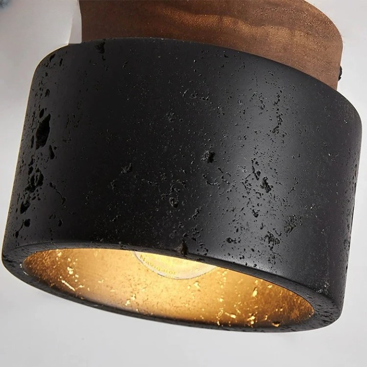 Travertin LED-Taklampa – Modern Ytmonterad Spotlight i Svart Sten med E27 LED