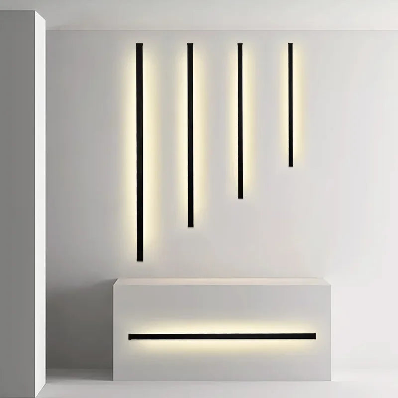 Modern lång LED-vägglampa i minimalistisk design – för vardagsrum, matsal och trappor