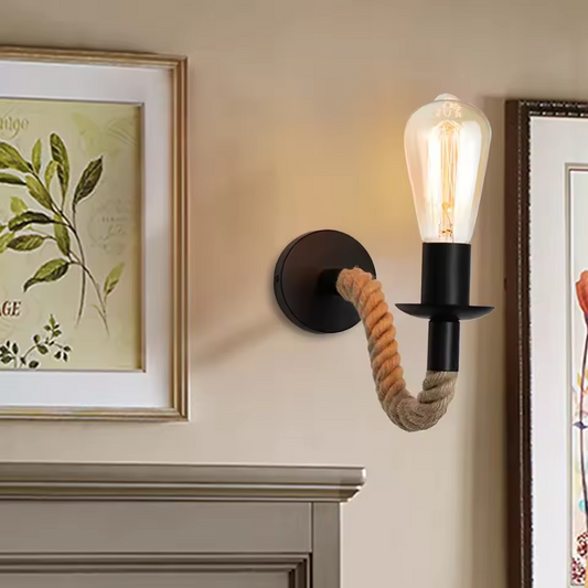 Noster | Vägglampa i järn med hamparep och rustik design för hemmet