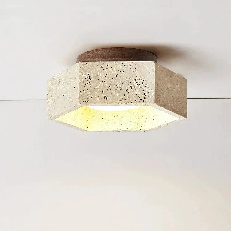 Travertin taklampa i LED – modern plafond i stenstil med wabi-sabi design