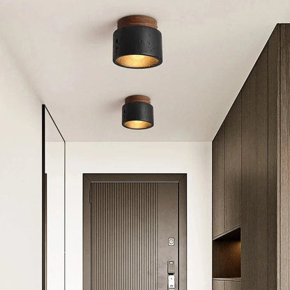 Travertin LED-Taklampa – Modern Ytmonterad Spotlight i Svart Sten med E27 LED