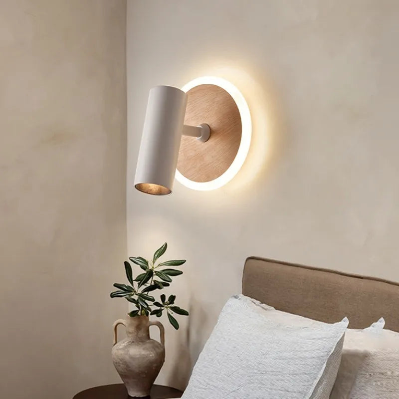 Nordisk roterbar LED-vägglampa med rund design för sovrum och läshörna