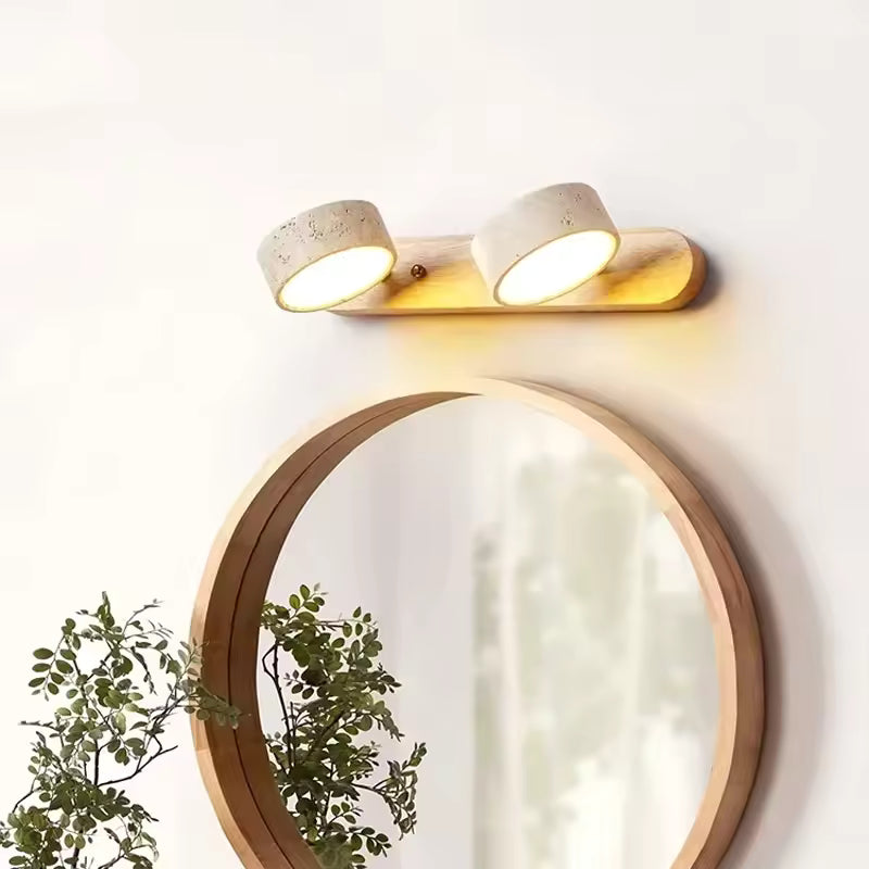 Tanso | Japanskinspirerad vägglampa i marmor och trä med mjukt LED-sken