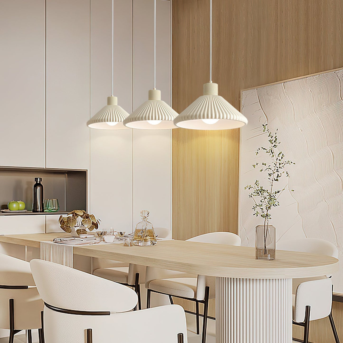Nordisk plisserad pendellampa i resin – stilren design för hem och café