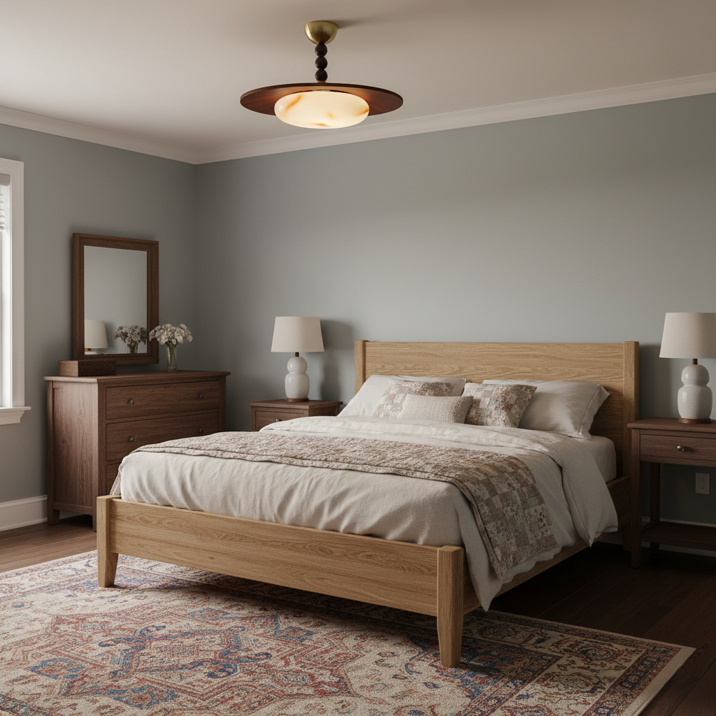 Modern taklampa i alabaster och trä med mässingsdetaljer – LED plafond för vardagsrum, kök och matsal