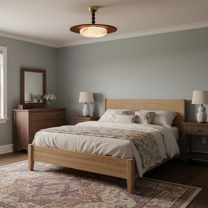 Modern taklampa i alabaster och trä med mässingsdetaljer – LED plafond för vardagsrum, kök och matsal