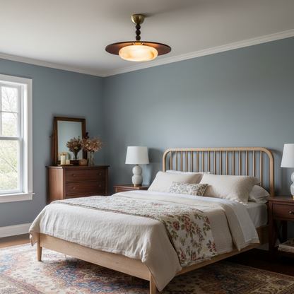 Modern taklampa i alabaster och trä med mässingsdetaljer – LED plafond för vardagsrum, kök och matsal