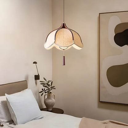 Japansk wabi-sabi taklampa i tyg och metall med justerbar höjd för sovrum matsal vardagsrum