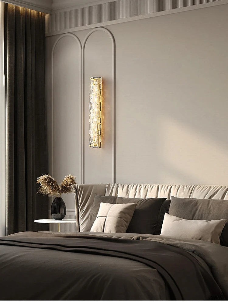 Modern vägglampa i koppar med kristall – lyxig minimalistisk LED-belysning för sovrum och vardagsrum