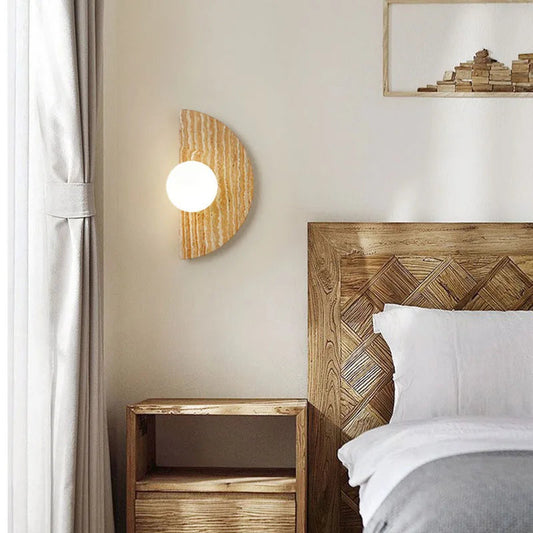 Vägglampa i natursten och frostat glas med halvcirkel-design för sovrum och vardagsrum
