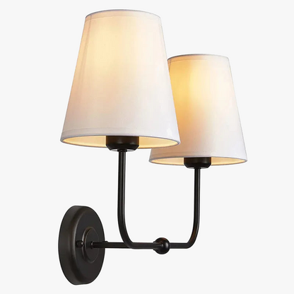 Modern vägglampa i tyg med dubbel ljuskälla för sovrum och vardagsrum
