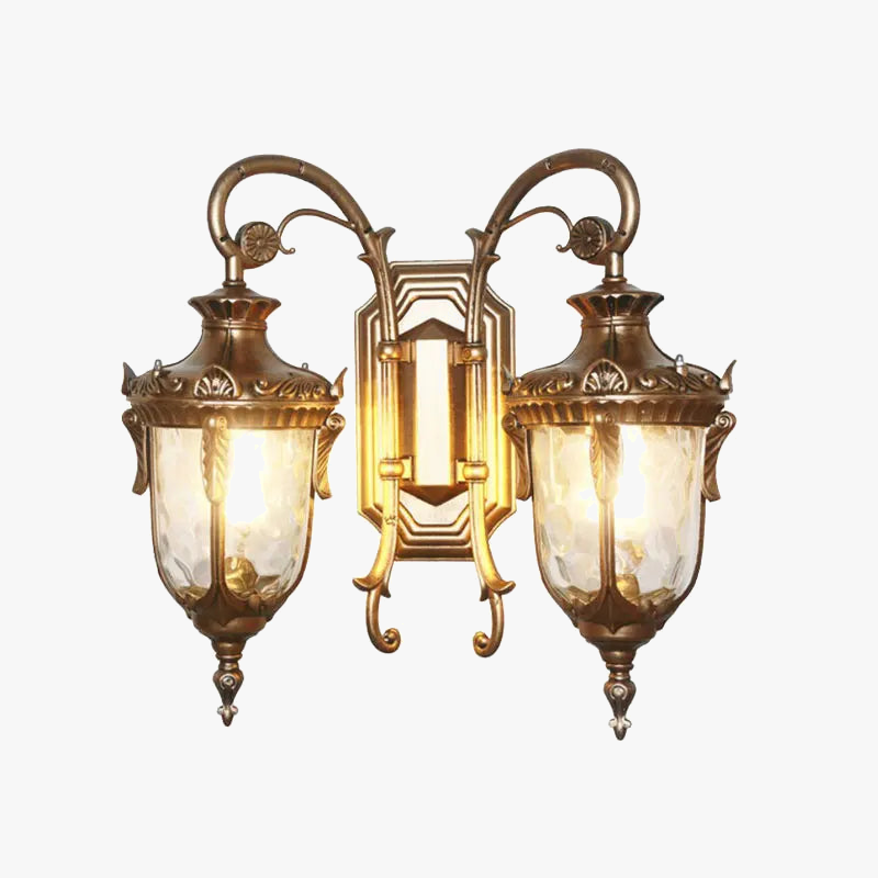 Dubbel vägglampa i europeisk retrostil med aluminium och härdat glas