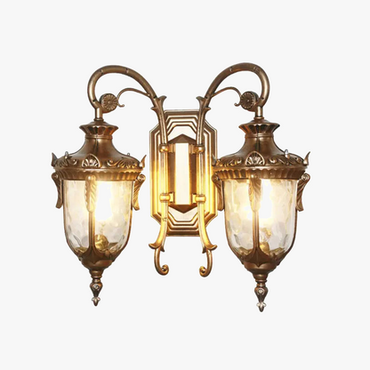 Dubbel vägglampa i europeisk retrostil med aluminium och härdat glas