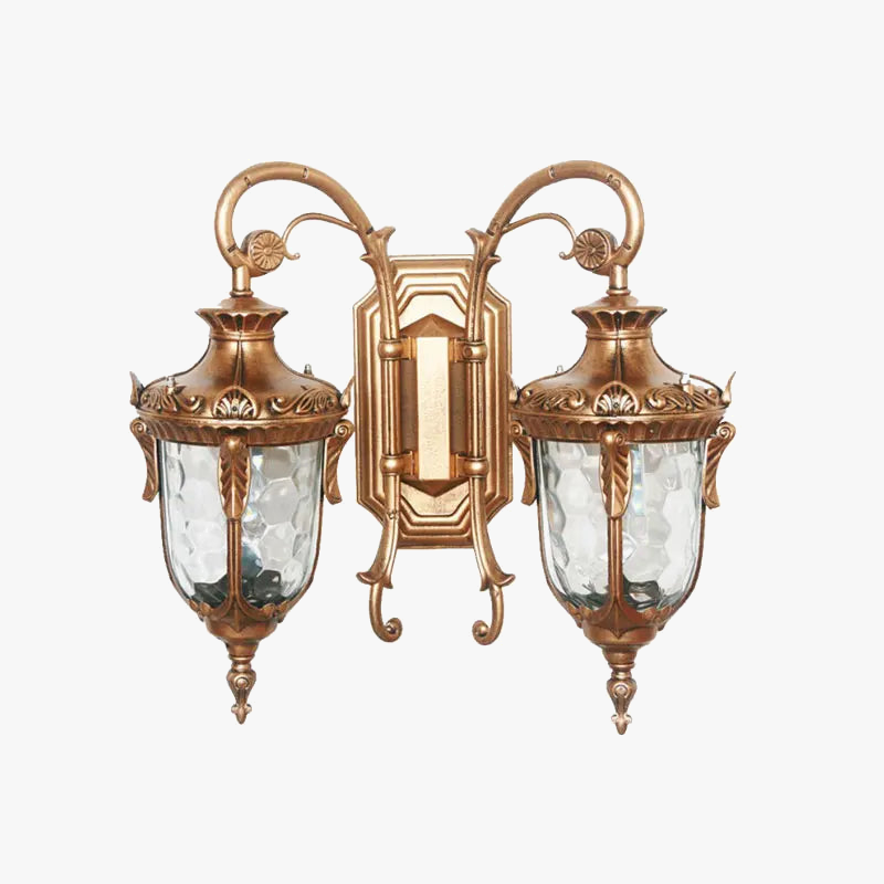 Dubbel vägglampa i europeisk retrostil med aluminium och härdat glas