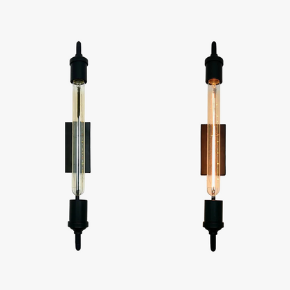 Industriell vägglampa i rördesign – robust retrostil i svart järn