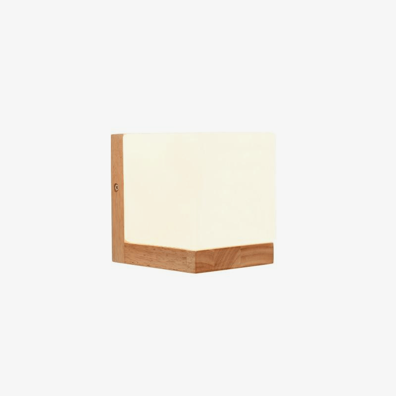Vägglampa i trä och frostat glas med modern kvadratisk design