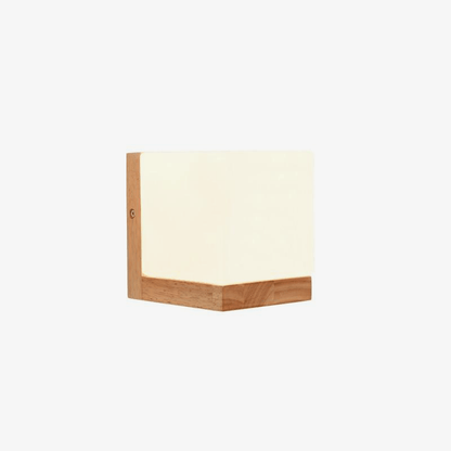 Vägglampa i trä och frostat glas med modern kvadratisk design