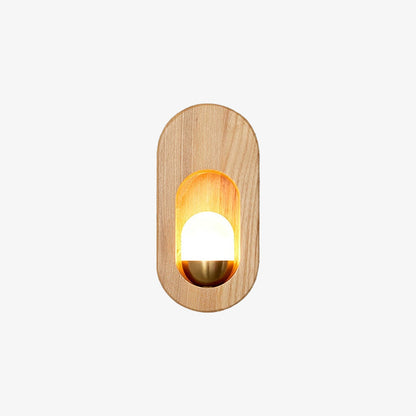 Vägglampa i ljust trä med LED-belysning och japansk minimalistisk design