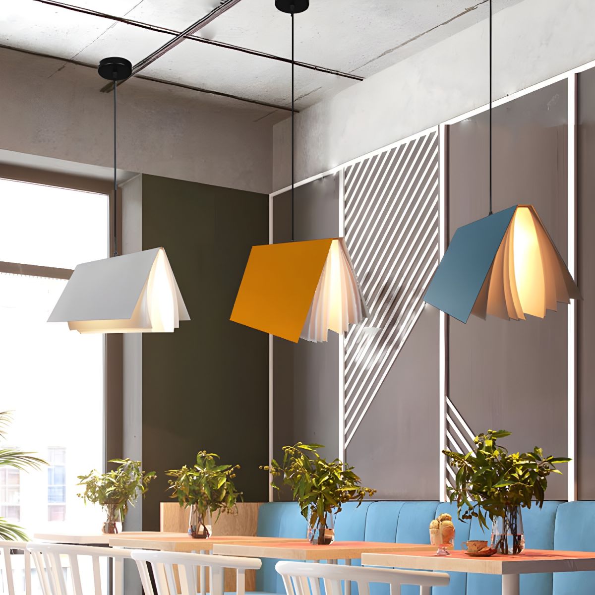 Kreativ bokformad takpendel färgglad modern barnrum lampa inredning