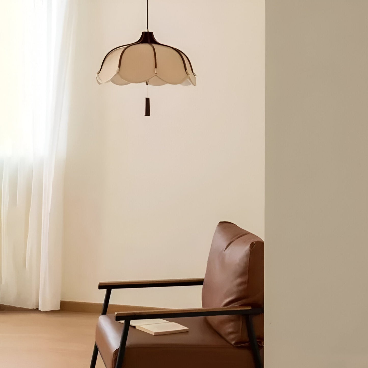 Japansk wabi-sabi taklampa i tyg och metall med justerbar höjd för sovrum matsal vardagsrum