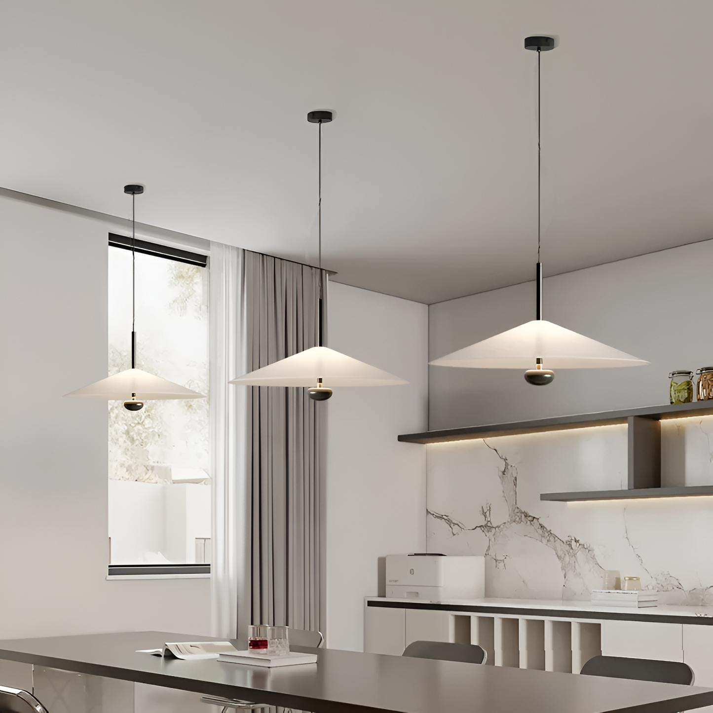 Modern vit pendellampa i minimalistisk design för kök och vardagsrum