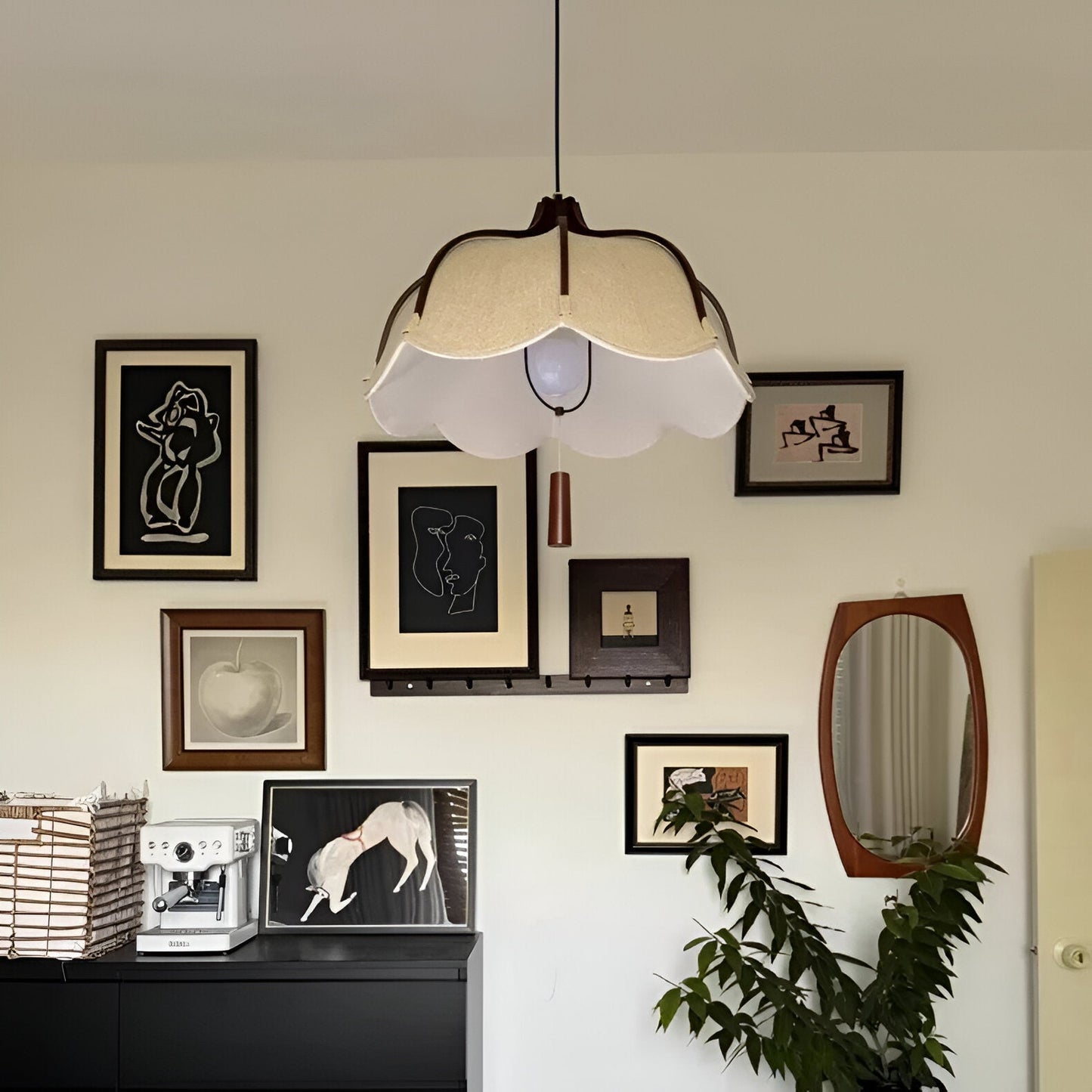 Japansk wabi-sabi taklampa i tyg och metall med justerbar höjd för sovrum matsal vardagsrum