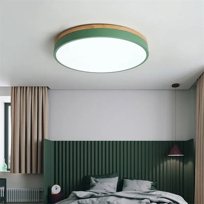 Modern LED Taklampa i Trä och Akryl – Nordisk Rund Plafond för Inomhusbelysning
