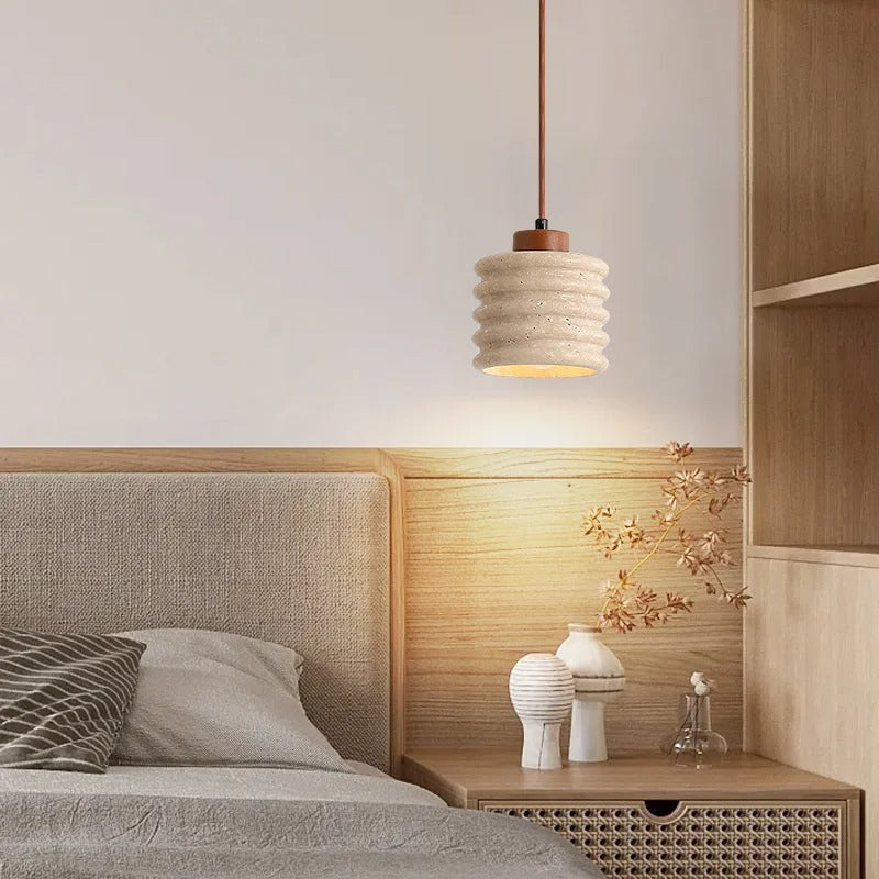Takpendel i travertin och trä med dimbar LED för kök och matsal