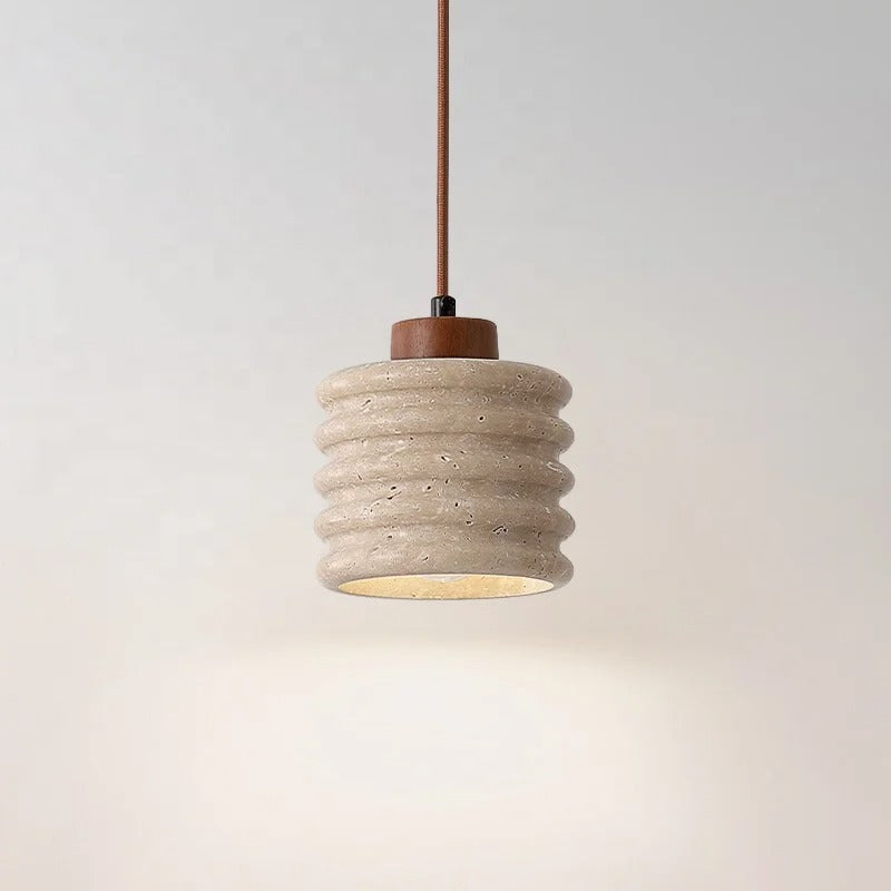 Takpendel i travertin och trä med dimbar LED för kök och matsal