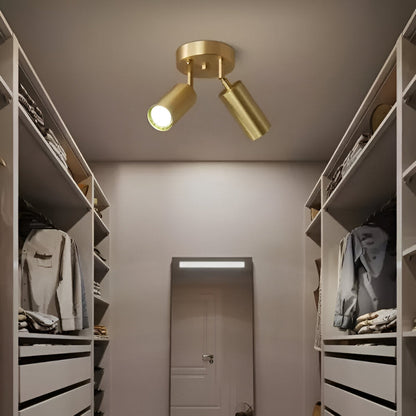 Takspotlight i mässing med LED och justerbara huvuden för flexibel belysning