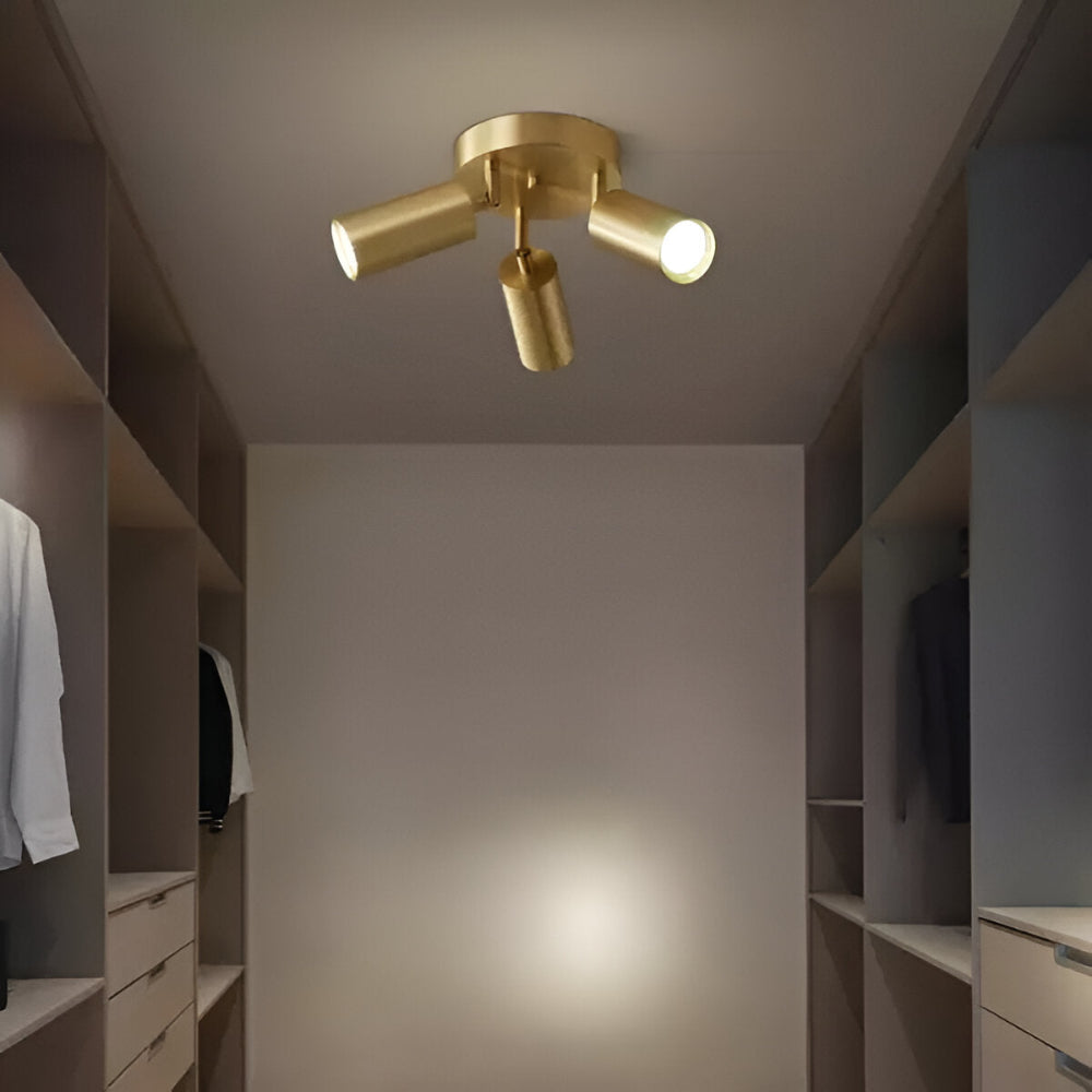 Takspotlight i mässing med LED och justerbara huvuden för flexibel belysning