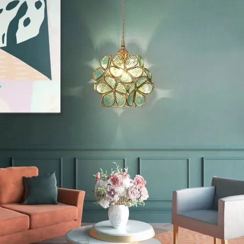 Handgjord glaspendel i blomdesign med mässingsdetaljer för kök sovrum hall