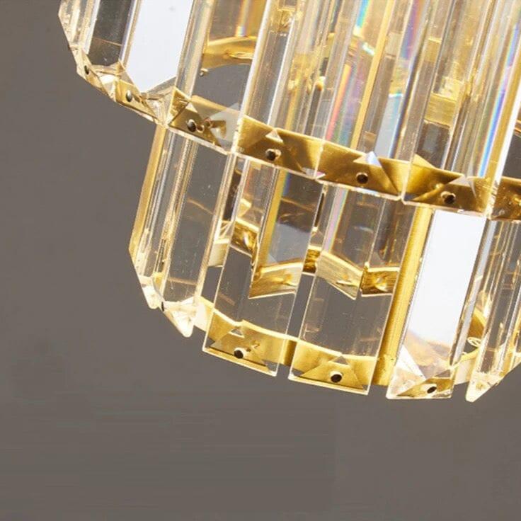 Elegant kristallpendel i svart eller guld med justerbar höjd och varm LED