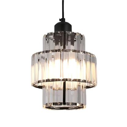 Elegant kristallpendel i svart eller guld med justerbar höjd och varm LED