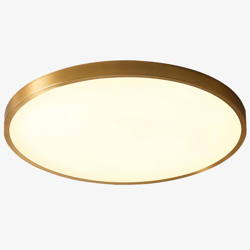 Rund taklampa i koppar med gyllene finish för sovrum och hall