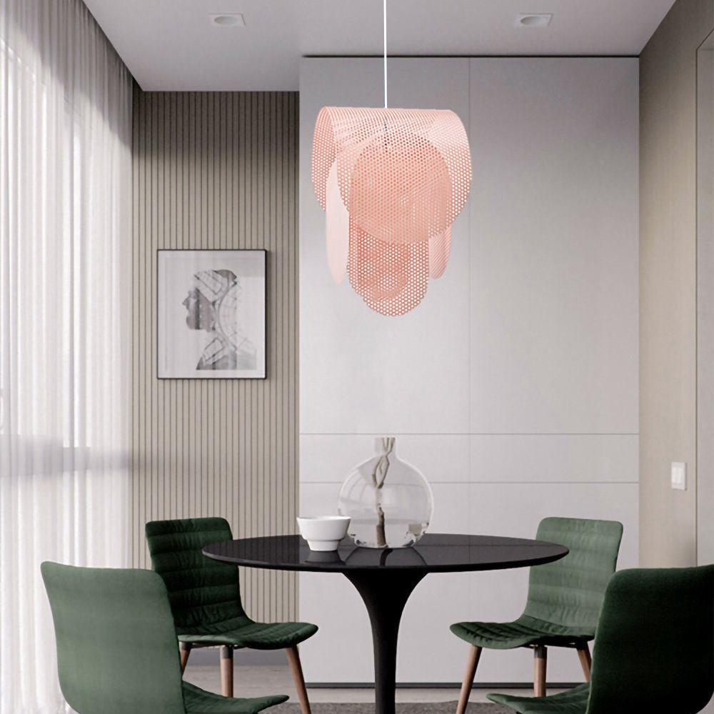 Modern perforerad metallpendel i rosa för kök matsal vardagsrum och sovrum