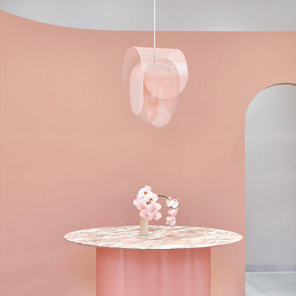 Modern perforerad metallpendel i rosa för kök matsal vardagsrum och sovrum