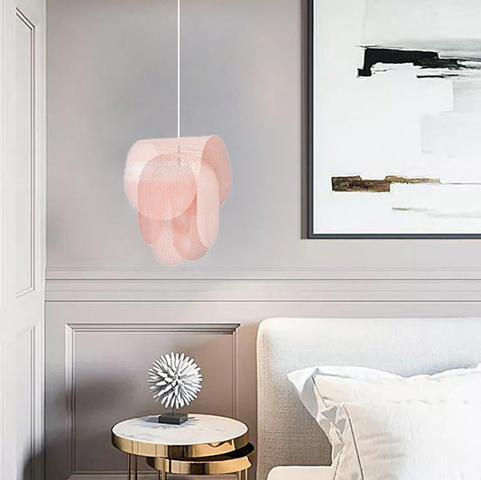 Modern perforerad metallpendel i rosa för kök matsal vardagsrum och sovrum
